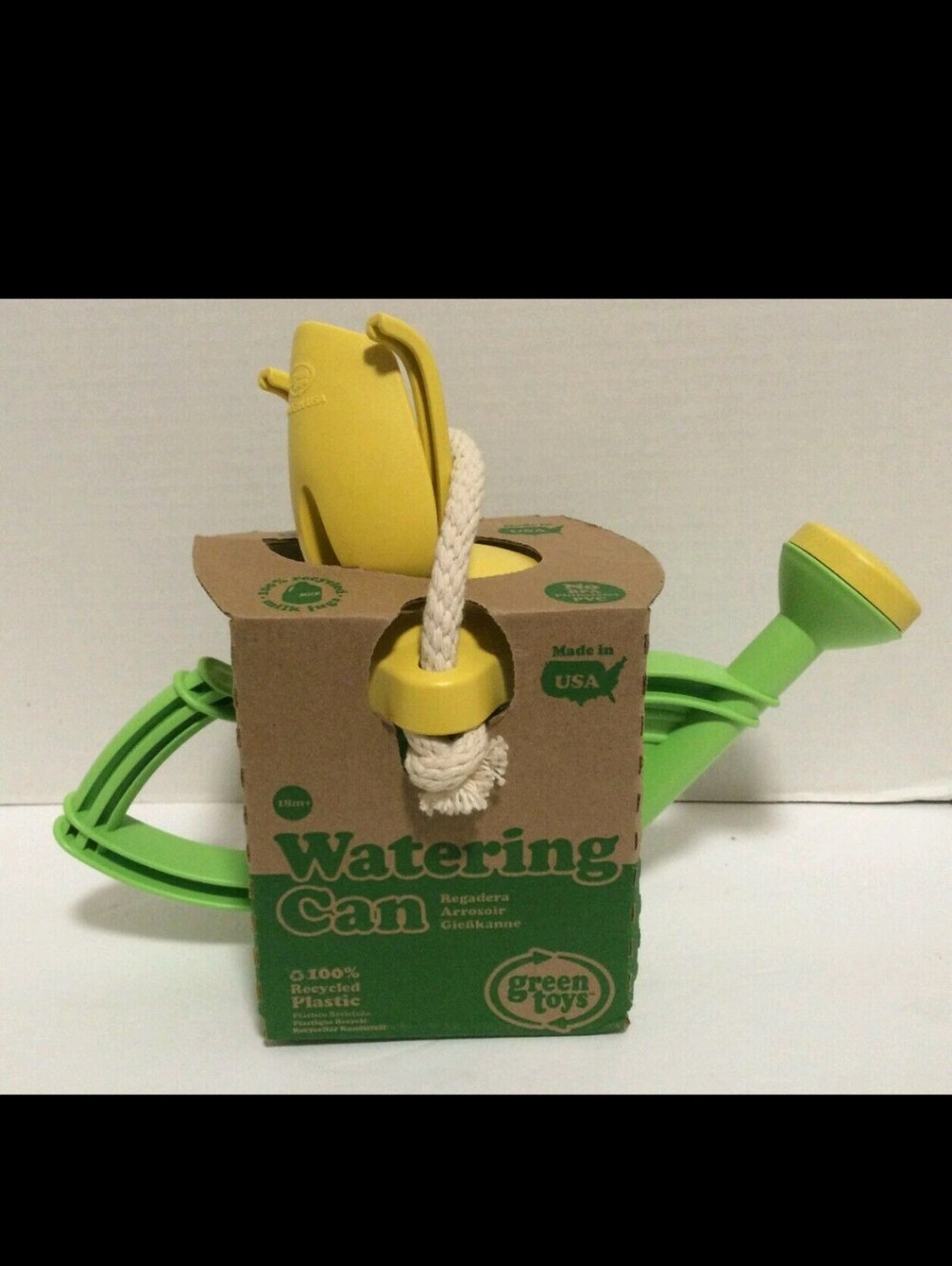 NEW GREEN TOYS Watering Can with Tools Green & Yellow Made in USA 100% Recycled